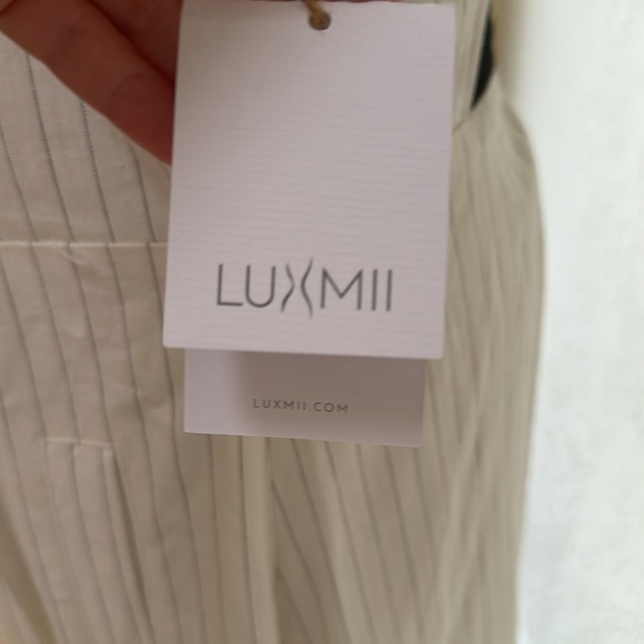 NWT LUXMII Gessato Linen Midi Dress Black Pinstripe - Picture 8 of 11